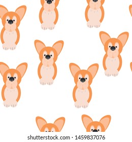Seamless pattern with cute welsh corgi pembroke on a white background.