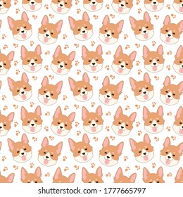 Seamless pattern with Cute welsh corgi. Vector illustration.
