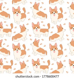 Seamless pattern with Cute welsh corgi. Vector illustration.