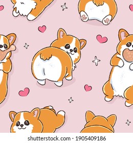 Seamless pattern with cute welsh corgi dog. Vector illustration