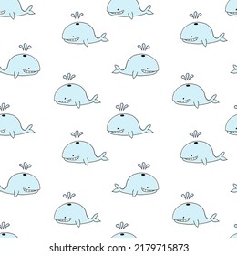 Seamless pattern cute whale. Design for children, packaging.