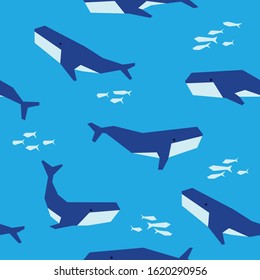 seamless pattern cute whale in underwater with light blue ocean background