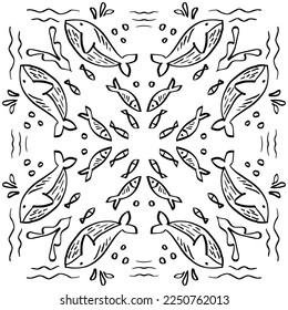 Seamless pattern with cute whales