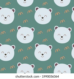 Seamless pattern cute white bear animal face. Animal background, kids pattern, wildlife patten, fabric, textile, texture pattern, wallpaper, backdrop, wrapping paper