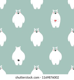 Seamless pattern with cute white bears. Fuuny background for nursery or any textile surface. 