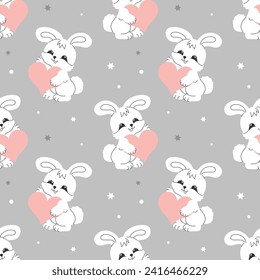 Nahtloses Muster mit süßen weißen Gänseblümchen auf pastellfarbenem Hintergrund mit Sternen. Babyprint, Design für Nursery Schlafzimmer. Vektorgrafik