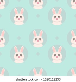Seamless pattern with a cute white bunny in cartoon style. Vector illustration