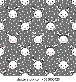 Seamless Pattern with Cute White Bunny Rabbit