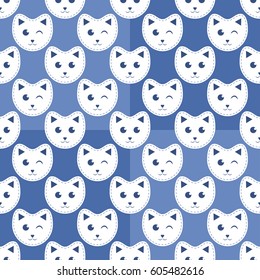seamless pattern with cute white cartoon cats