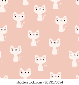 Seamless pattern with cute white cat
