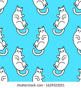 Seamless pattern with cute white cats. Texture for wallpapers, stationery, fabric, wrap, web page backgrounds, vector illustration