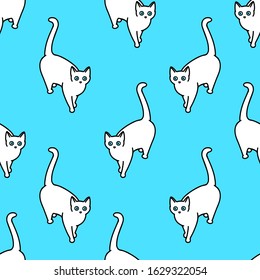 Seamless pattern with cute white cats. Texture for wallpapers, stationery, fabric, wrap, web page backgrounds, vector illustration