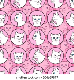 Seamless pattern with cute white cats. Vector seamless texture for wallpapers, pattern fills, web page backgrounds