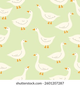Seamless pattern with cute white goose. Vector illustration
