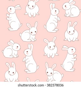 Seamless pattern with cute white little rabbits.