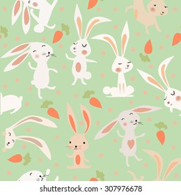 seamless pattern with cute white rabbits