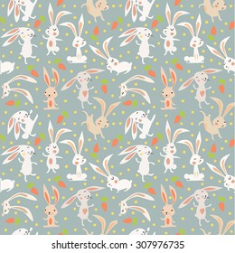 seamless pattern with cute white rabbits