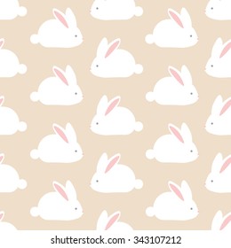 Seamless pattern with cute white rabbits