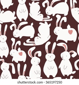 Seamless pattern with cute white rabbits. Can be used for wallpaper, pattern fills, web page background, surface textures.
