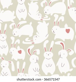Seamless pattern with cute white rabbits. Can be used for wallpaper, pattern fills, web page background, surface textures.