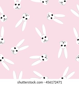 Seamless pattern with cute white rabbits. Vector illustration. Wallpaper, cloth design, fabric, paper, cover, textile, weave, wrapping.