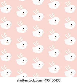 Seamless pattern with cute white rabbits.