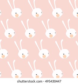 Seamless pattern with cute white rabbits.