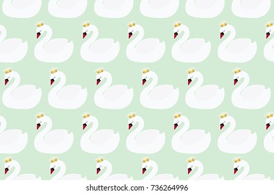 Seamless pattern with cute white swans. All elements are  hidden under mask. Pattern are not cropped and can be edited. Birds.