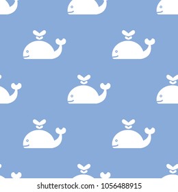 Seamless pattern cute white whale on blue background, seaworld concept