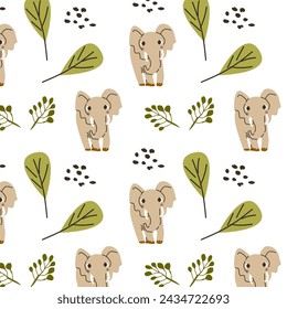 Seamless pattern with cute wild africa animal cute elephant Vector illustration isolated. Can used for textile, fabric design, posters, wrapping papers, wallpapers, decoration for interior. 