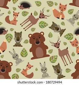 Seamless pattern with cute wild animals