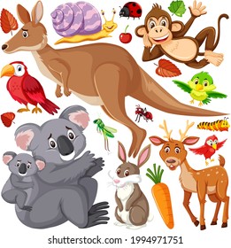 Seamless pattern with cute wild animals on white background illustration