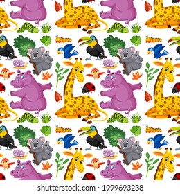 Seamless pattern with cute wild animals cartoon character illustration