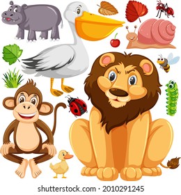Seamless pattern with cute wild animals cartoon character illustration