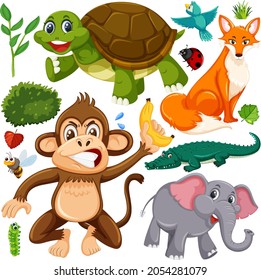 Seamless pattern with cute wild animals cartoon character illustration