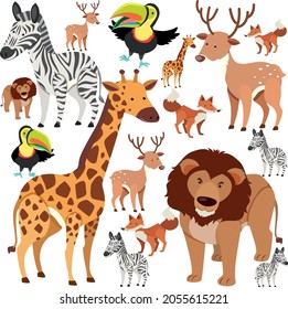 Patrón sin foco con animales salvajes lindos en la ilustración de fondo blanco