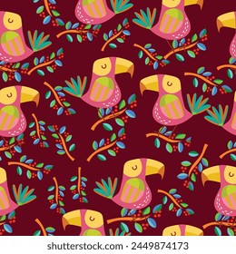 Seamless pattern with cute wild animals childish.