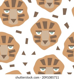 Seamless pattern with cute wild cat. Funny exotic animals texture. Flat style tropical illustration for kids design, wallpaper, wrapping paper, textile, package design.