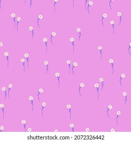 Seamless pattern with cute wild flowers. Colorful fairy tale wall paper for kids room or nursery. Girls fabric design.