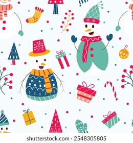 Seamless pattern of cute winter illustration