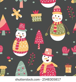 Seamless pattern of cute winter illustration