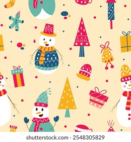 Seamless pattern of cute winter illustration