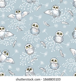 seamless pattern, cute pattern, winter, owls