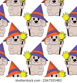 Seamless pattern with cute witch Rabbit and broom