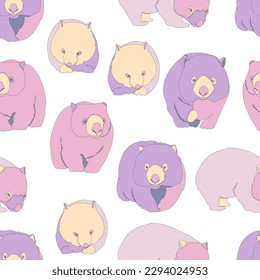 Seamless pattern with cute wombat. Vector illustration.
