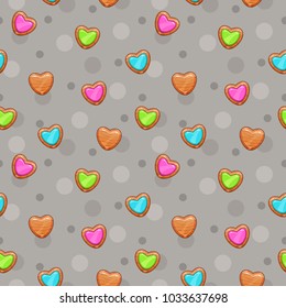 Seamless pattern with cute wooden hearts. Pretty childish texture. Vector illustration.