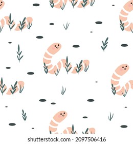 Seamless pattern with cute worm