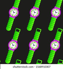 Seamless pattern of cute wrist watches on white background.