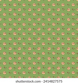 Seamless pattern with cute y2k smile face. Cartoon doodle vector illustration.