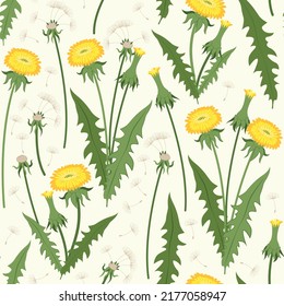 seamless pattern with cute yellow dandelions